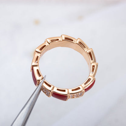 [BLUE TEARS]SERPENTI RING PINK GOLD CARNELIAN DIAMOND PAVED 4MM