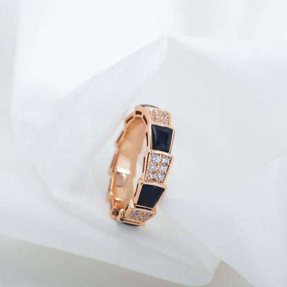 [BLUE TEARS]SERPENTI RING PINK GOLD BLACK MOP DIAMOND PAVED 4MM