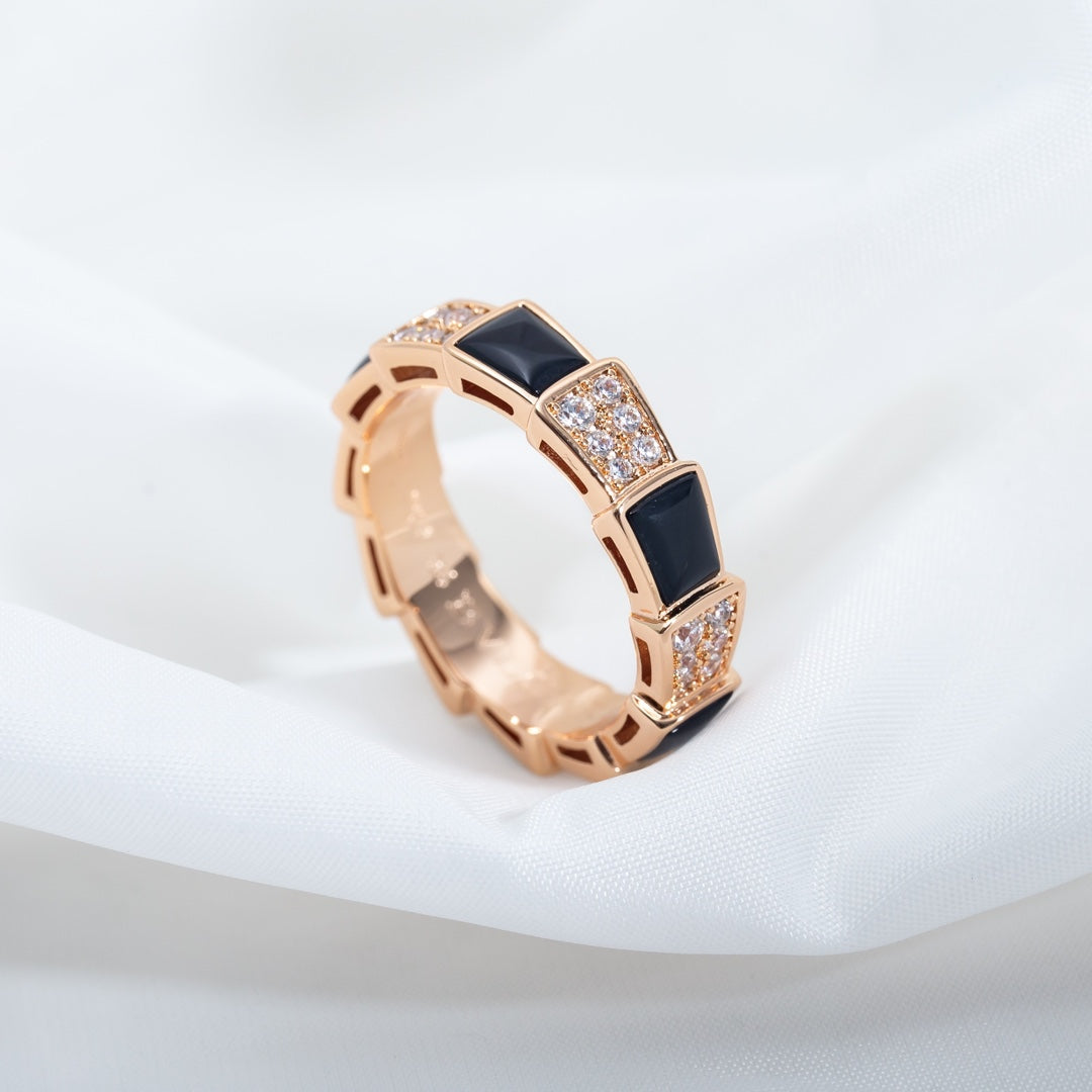[BLUE TEARS]SERPENTI RING PINK GOLD BLACK MOP DIAMOND PAVED 4MM