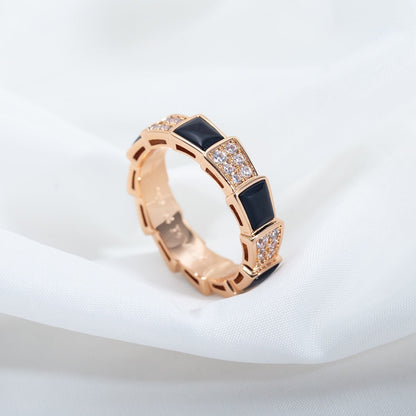 [BLUE TEARS]SERPENTI RING PINK GOLD BLACK MOP DIAMOND PAVED 4MM
