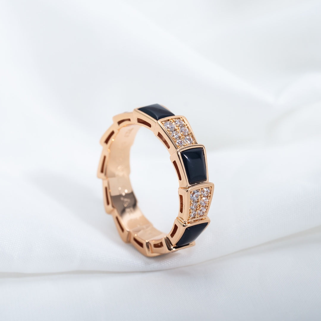 [BLUE TEARS]SERPENTI RING PINK GOLD BLACK MOP DIAMOND PAVED 4MM