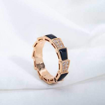 [BLUE TEARS]SERPENTI RING PINK GOLD BLACK MOP DIAMOND PAVED 4MM