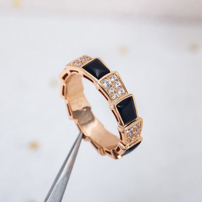 [BLUE TEARS]SERPENTI RING PINK GOLD BLACK MOP DIAMOND PAVED 4MM