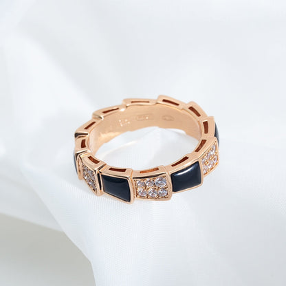 [BLUE TEARS]SERPENTI RING PINK GOLD BLACK MOP DIAMOND PAVED 4MM