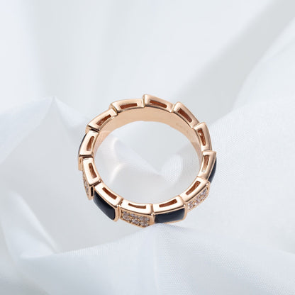 [BLUE TEARS]SERPENTI RING PINK GOLD BLACK MOP DIAMOND PAVED 4MM