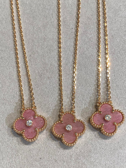 [BLUE TEARS]CLOVER 15MM DIAMOND RHODONITE NECKLACE