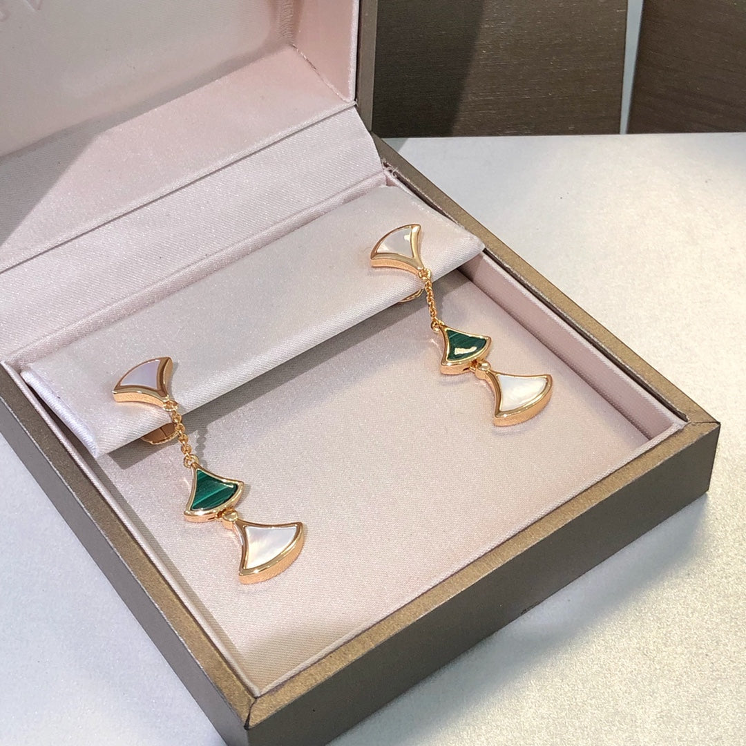 [BLUE TEARS]DREAM EARRINGS 3 MOTIFS MALACHITE MOP PINK GOLD