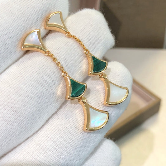 [BLUE TEARS]DREAM EARRINGS 3 MOTIFS MALACHITE MOP PINK GOLD