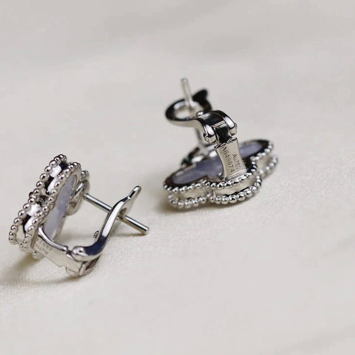 [BLUE TEARS]CLOVER MEDIUM 1 MOTIFS  WHITE MOP EARRINGS SILVER