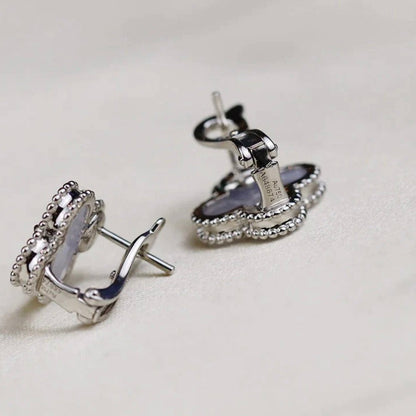 [BLUE TEARS]CLOVER MEDIUM 1 MOTIFS  WHITE MOP EARRINGS SILVER
