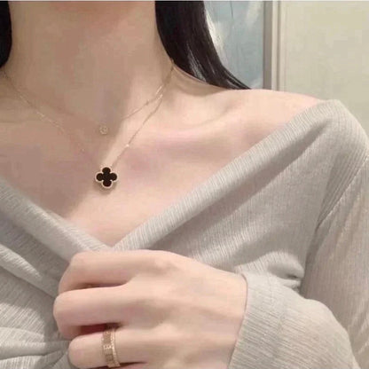 [BLUE TEARS]CLOVER 15MM BLACK ONYX SINGLE FLOWER NECKLACE