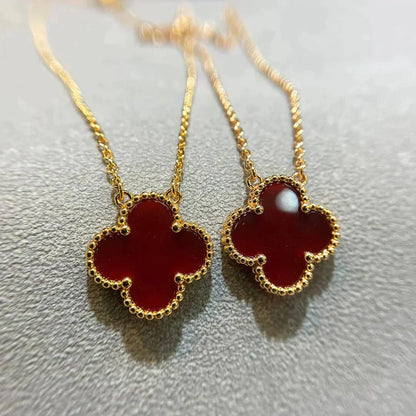 [BLUE TEARS]CLOVER 15MM CARNELIAN SINGLE FLOWER NECKLACE