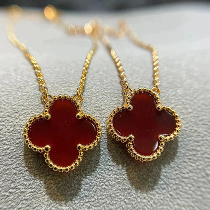 [BLUE TEARS]CLOVER 15MM CARNELIAN SINGLE FLOWER NECKLACE