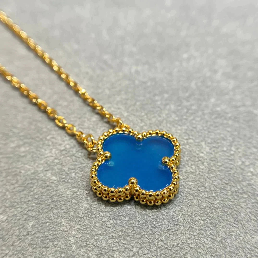 [BLUE TEARS]CLOVER 15MM BLUE AGATE NECKLACE