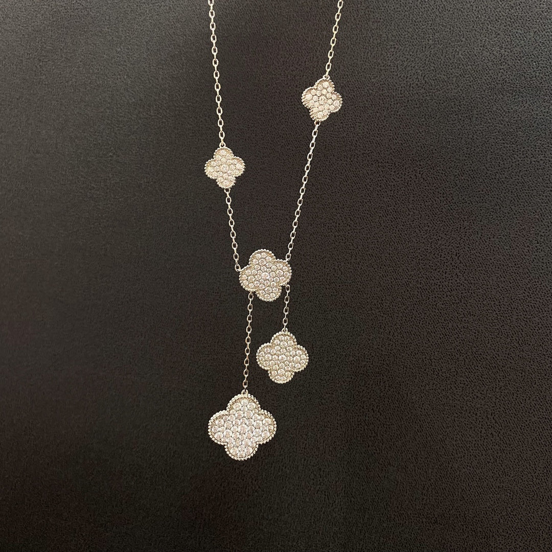 [BLUE TEARS]CLOVER 5 MOTIFS SILVER DIAMONDS NECKLACE