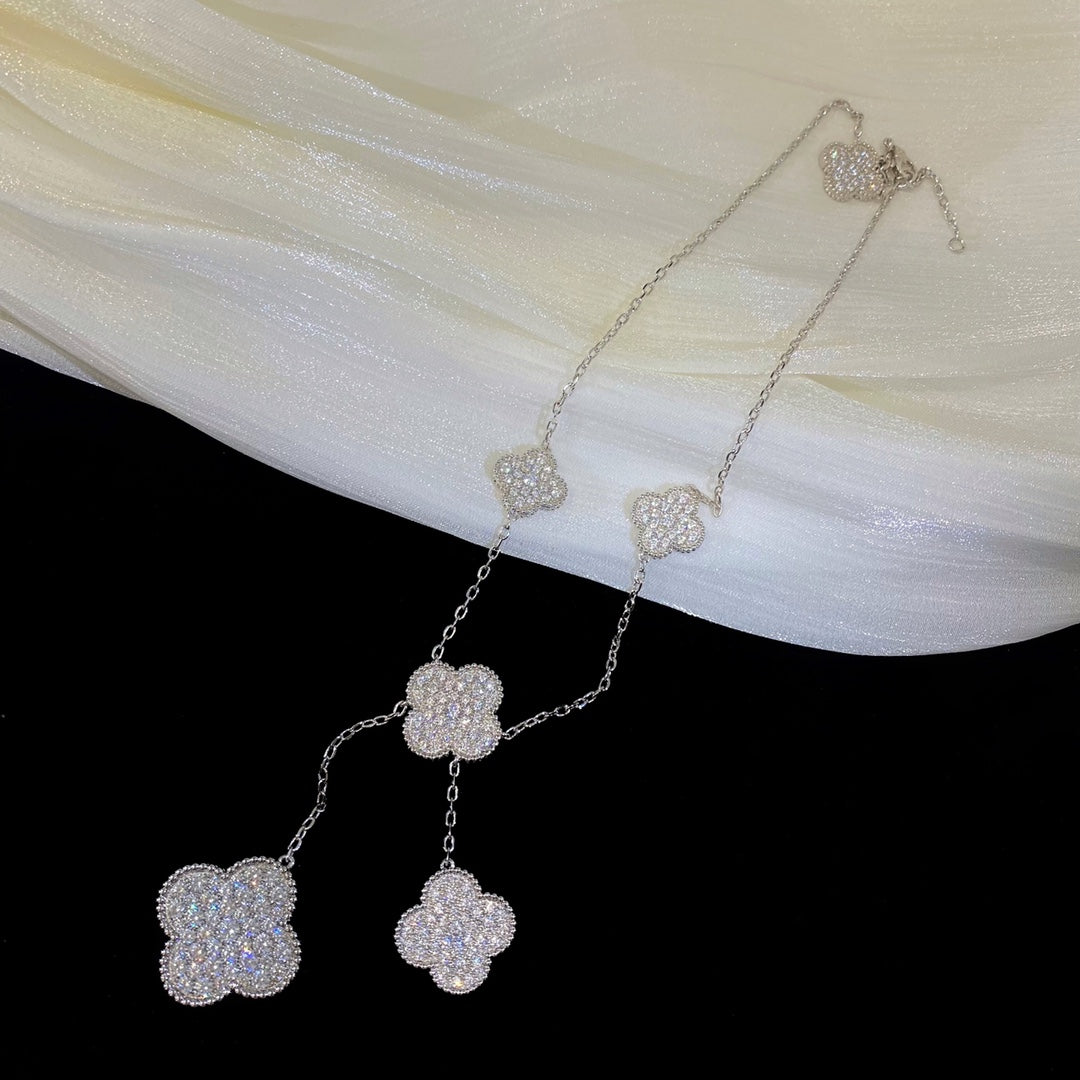 [BLUE TEARS]CLOVER 5 MOTIFS SILVER DIAMONDS NECKLACE