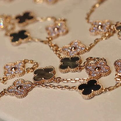 [BLUE TEARS]CLOVER 20 MOTIFS DARK MOP DIAMOND  NECKLACE