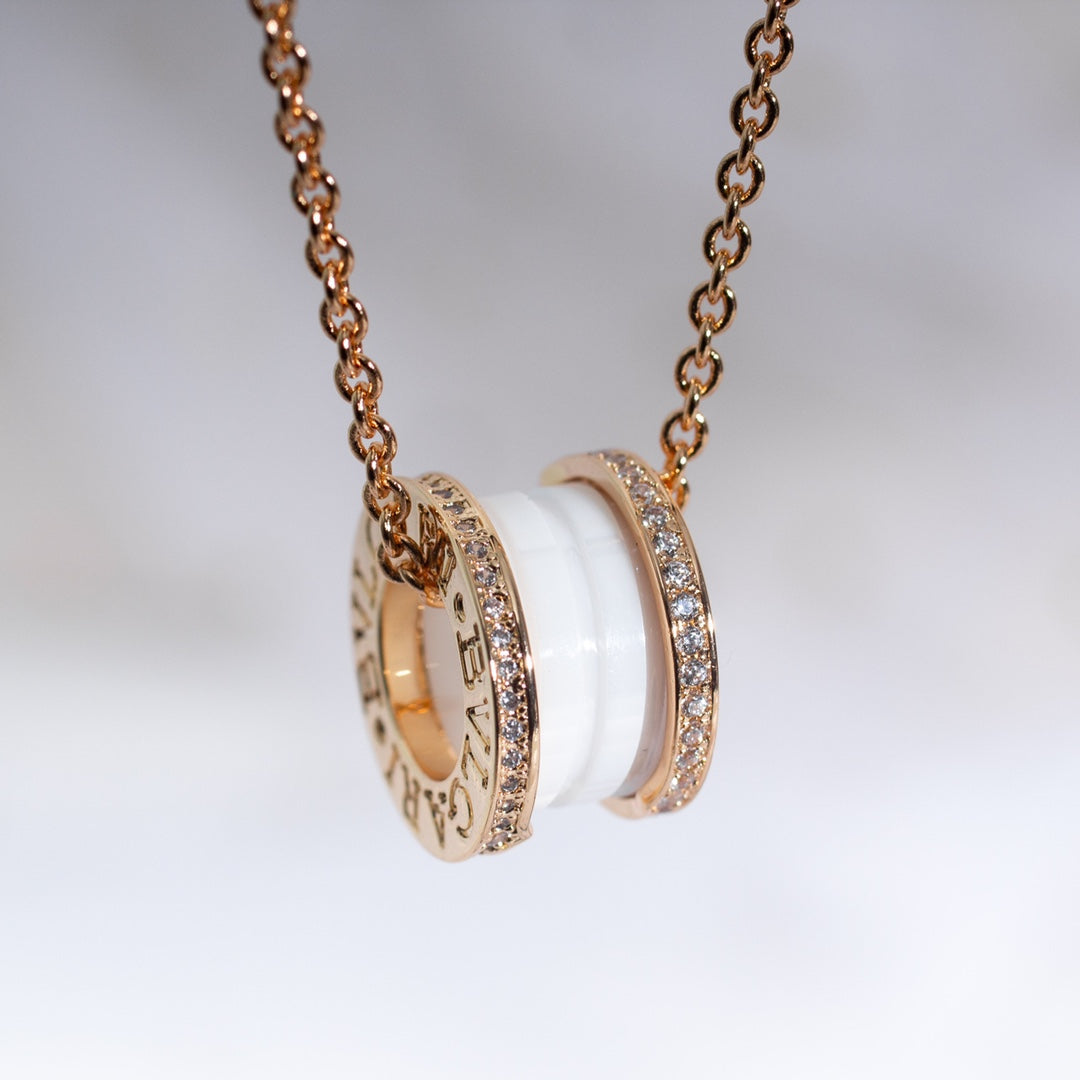 [BLUE TEARS]ZERO 1 WHITE CERAMIC PINK GOLD DIAMOND NECKLACE