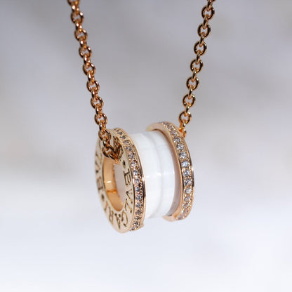 [BLUE TEARS]ZERO 1 WHITE CERAMIC PINK GOLD DIAMOND NECKLACE