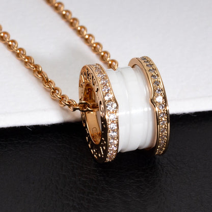 [BLUE TEARS]ZERO 1 WHITE CERAMIC PINK GOLD DIAMOND NECKLACE
