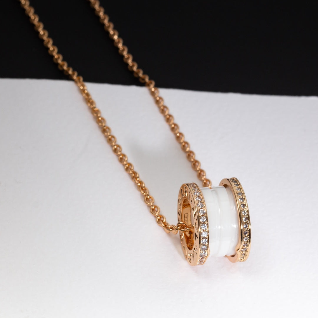 [BLUE TEARS]ZERO 1 WHITE CERAMIC PINK GOLD DIAMOND NECKLACE