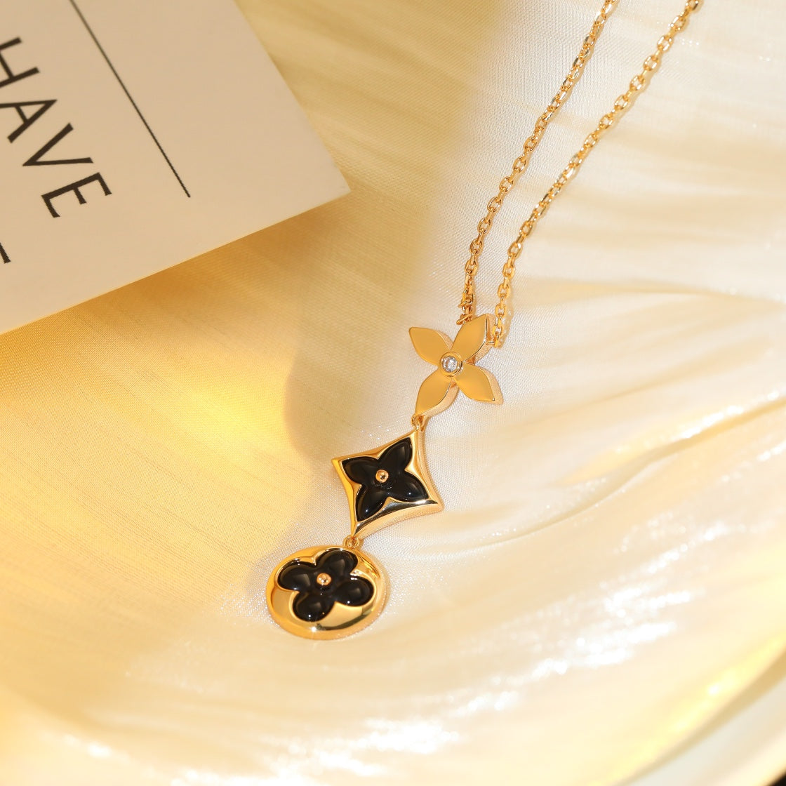 [BLUE TEARS]STAR AND SUN ONYX PINK GOLD NECKLACE