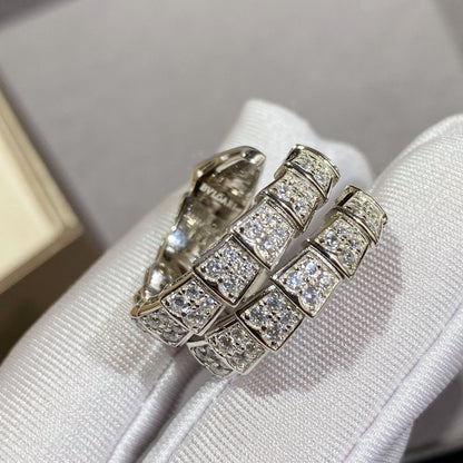 [BLUE TEARS]SERPENTI DOUBLE RING SILVER DIAMOND PAVED