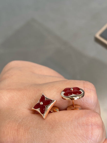 [BLUE TEARS]STAR AND SUN PINK GOLD CARNELIAN STUD EARRINGS