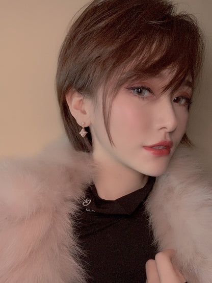 [BLUE TEARS]DOUBLE STAR PINK GOLD MOP DROP EARRINGS