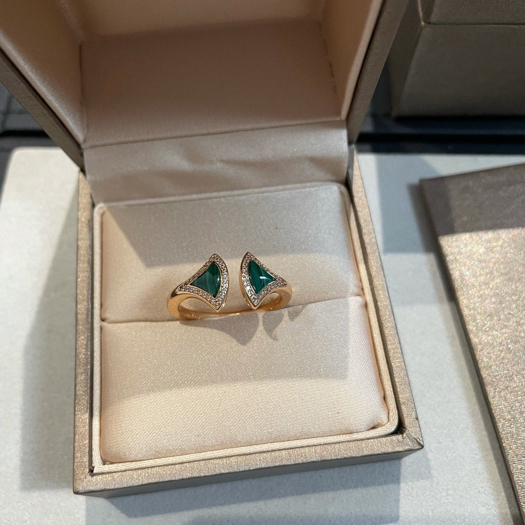 [BLUE TEARS]DREAM MALACHITE DIAMOND OPEN RING