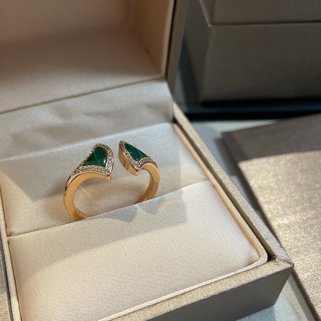 [BLUE TEARS]DREAM MALACHITE DIAMOND OPEN RING