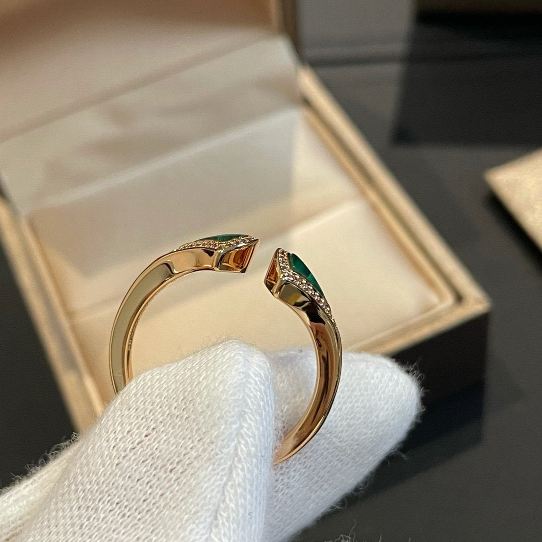 [BLUE TEARS]DREAM MALACHITE DIAMOND OPEN RING