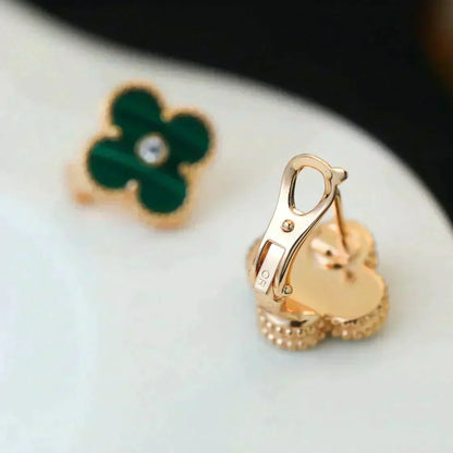[BLUE TEARS]CLOVER MEDIUM 1 MOTIFS MALACHITE DIAMOND EARRINGS