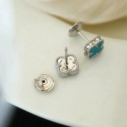 [BLUE TEARS]CLOVER MINI 9.5MM ONYX STUD EARRINGS SILVER