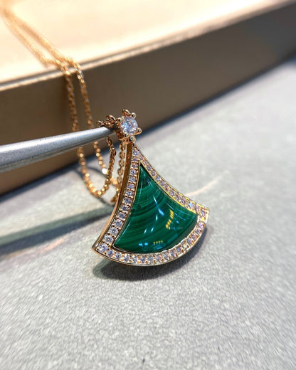 [BLUE TEARS]DREAM MALACHITE DIAMOND PAVED PINK GOLD NECKLACE