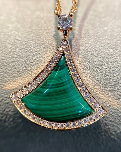 [BLUE TEARS]DREAM MALACHITE DIAMOND PAVED PINK GOLD NECKLACE