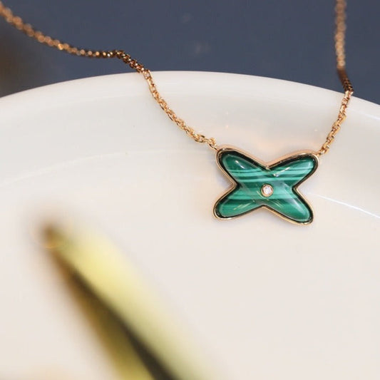 [BLUE TEARS]JEUX MALACHITE 1 DIAMOND PINK GOLD NECKLACE