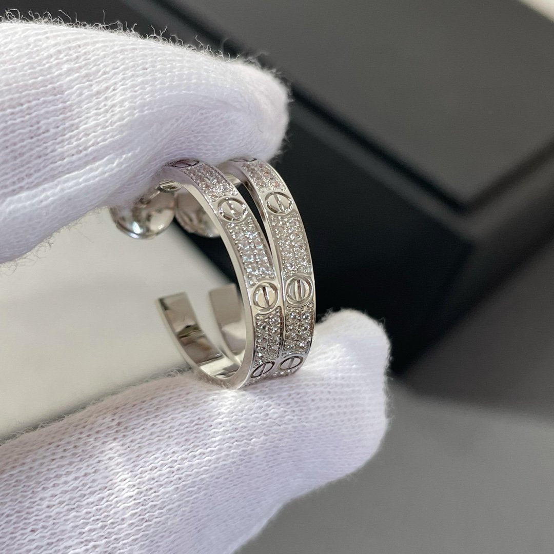 [BLUE TEARS]LOVE DIAMOND SILVER HOOP EARRINGS