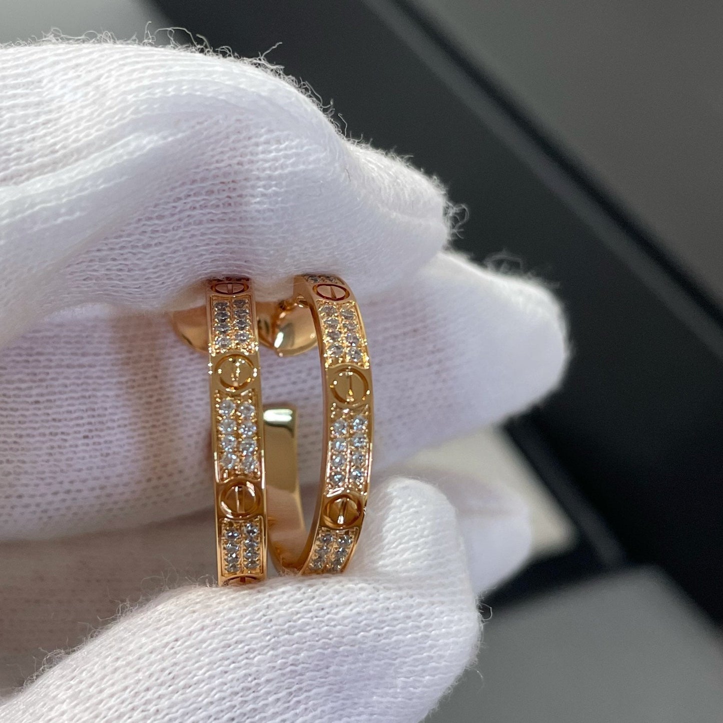 [BLUE TEARS]LOVE DIAMOND PINK GOLD HOOP EARRINGS