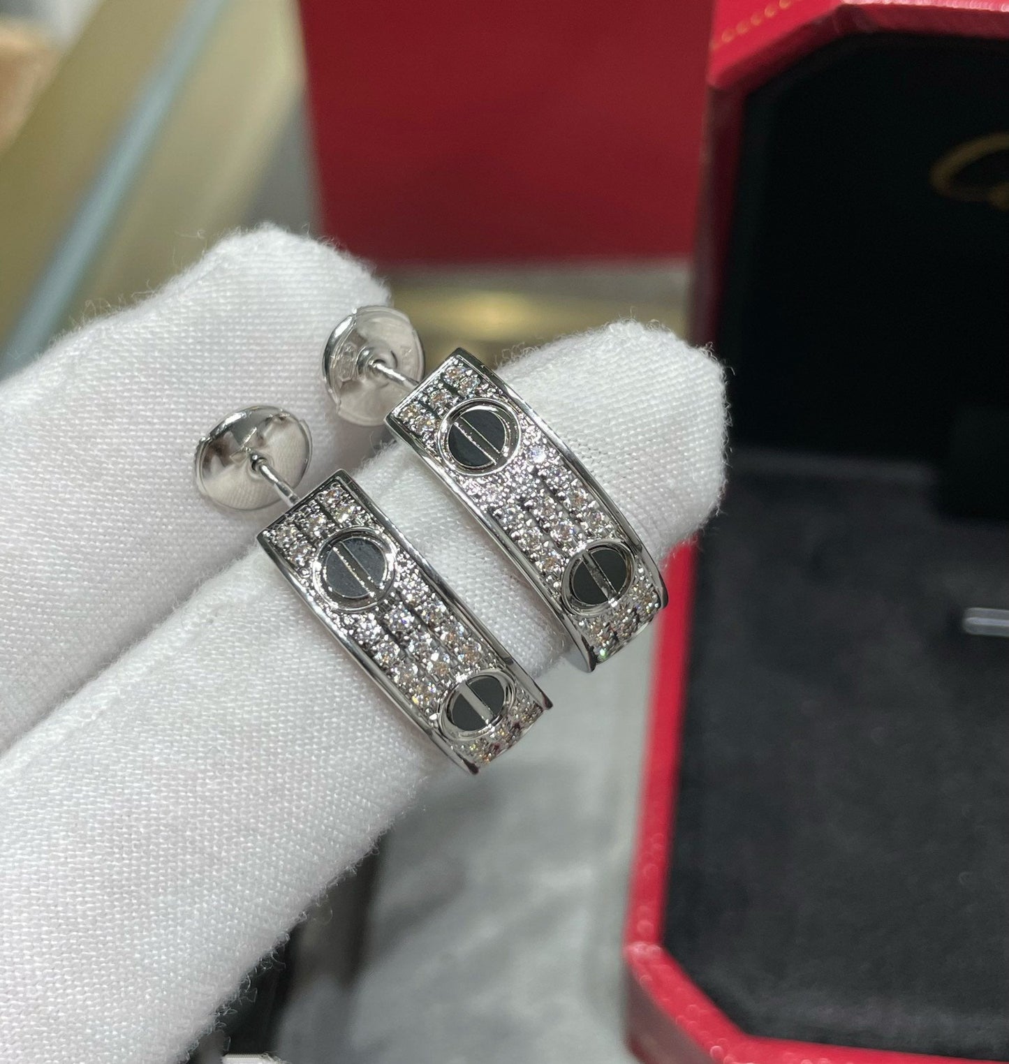 [BLUE TEARS]LOVE CERAMIC DIAMOND PAVED SILVER EARRINGS