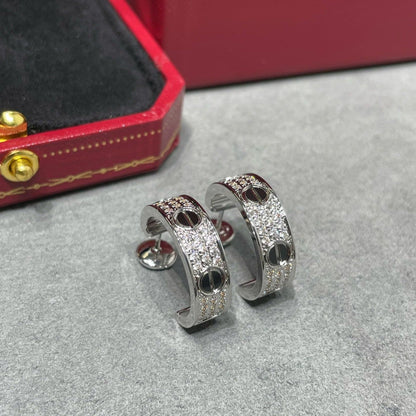 [Blue Tears Jewelry]LOVE CERAMIC DIAMOND PAVED SILVER EARRINGS