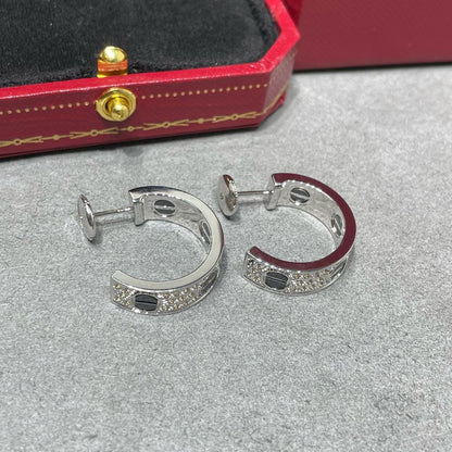 [Blue Tears Jewelry]LOVE CERAMIC DIAMOND PAVED SILVER EARRINGS