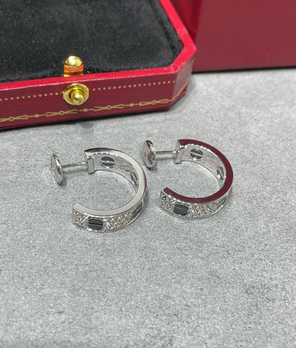 [BLUE TEARS]LOVE CERAMIC DIAMOND PAVED SILVER EARRINGS