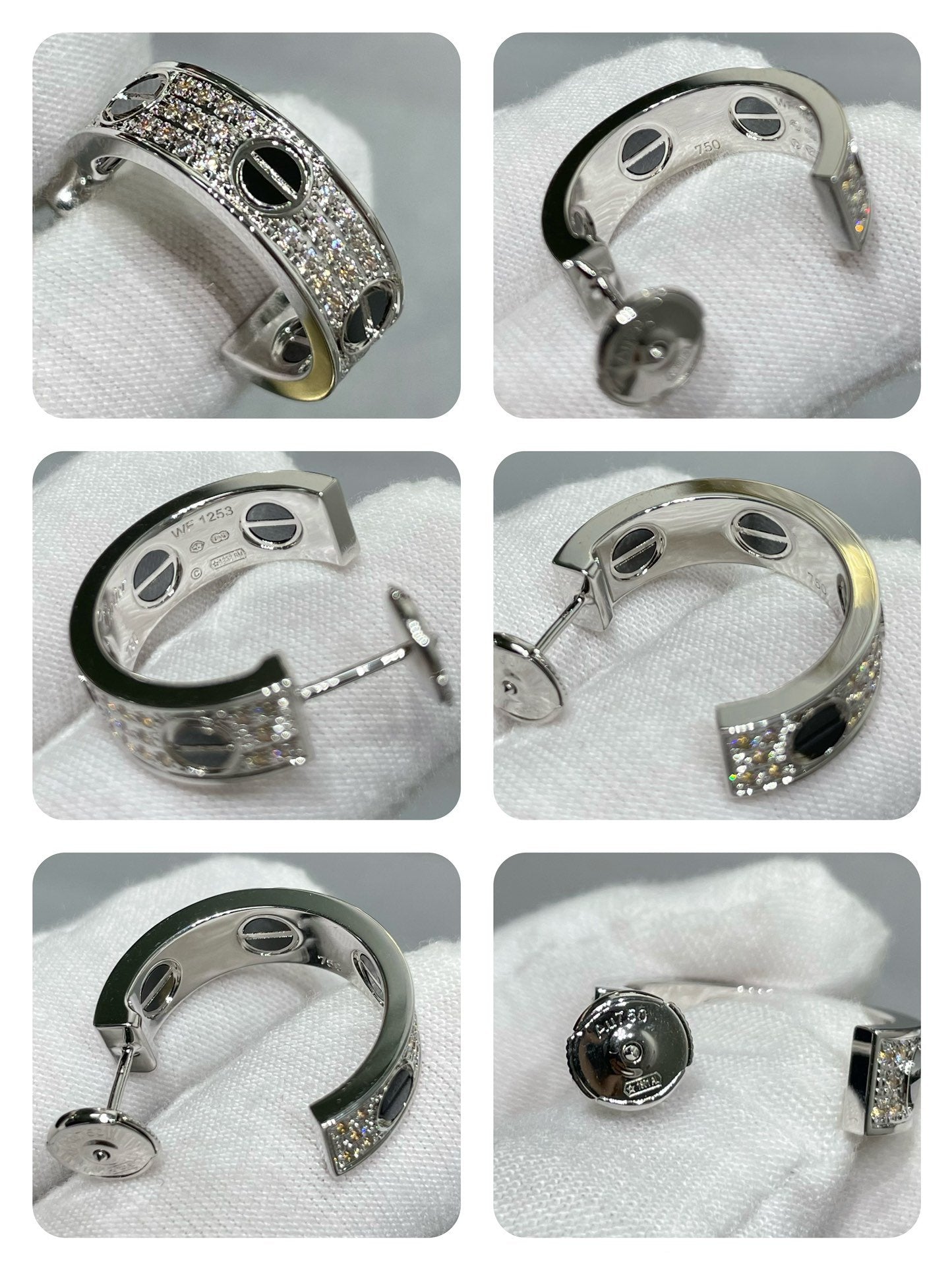 [Blue Tears Jewelry]LOVE CERAMIC DIAMOND PAVED SILVER EARRINGS