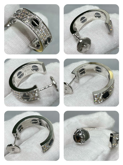 [Blue Tears Jewelry]LOVE CERAMIC DIAMOND PAVED SILVER EARRINGS