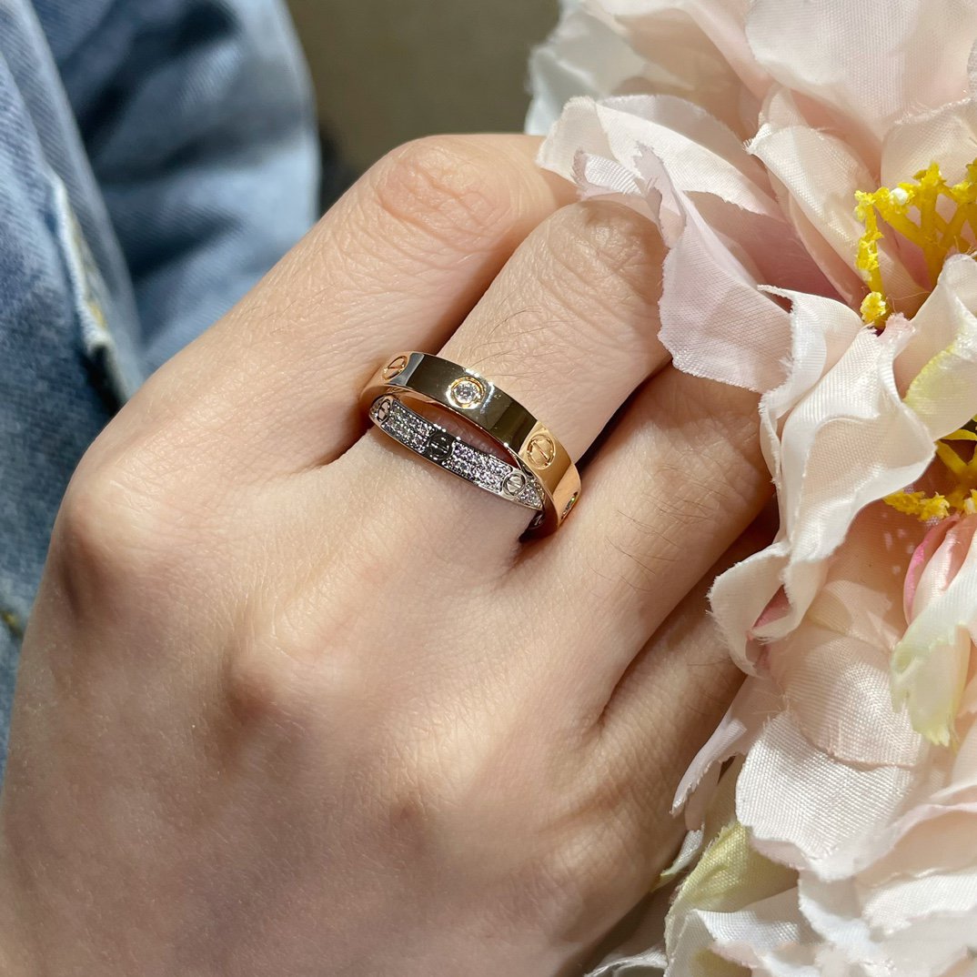 [BLUE TEARS]LOVE PINK GOLD SILVER DIAMOND DOUBLE RING