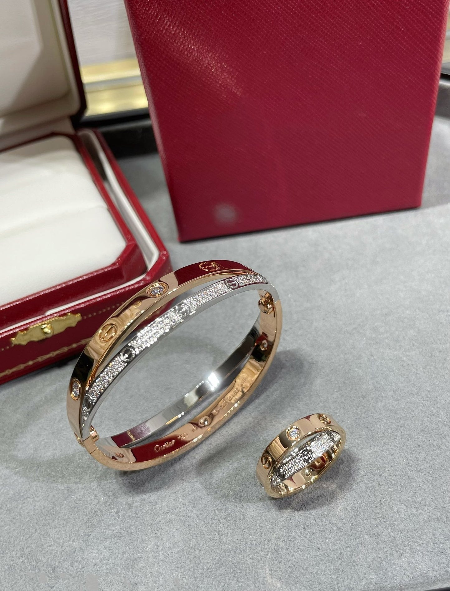 [BLUE TEARS]LOVE PINK GOLD SILVER DIAMOND DOUBLE RING