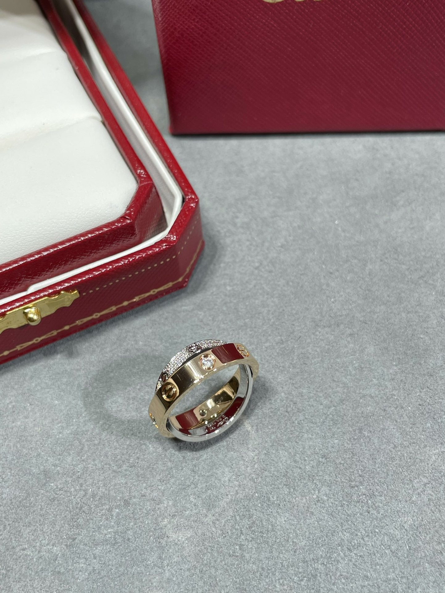 [BLUE TEARS]LOVE PINK GOLD SILVER DIAMOND DOUBLE RING
