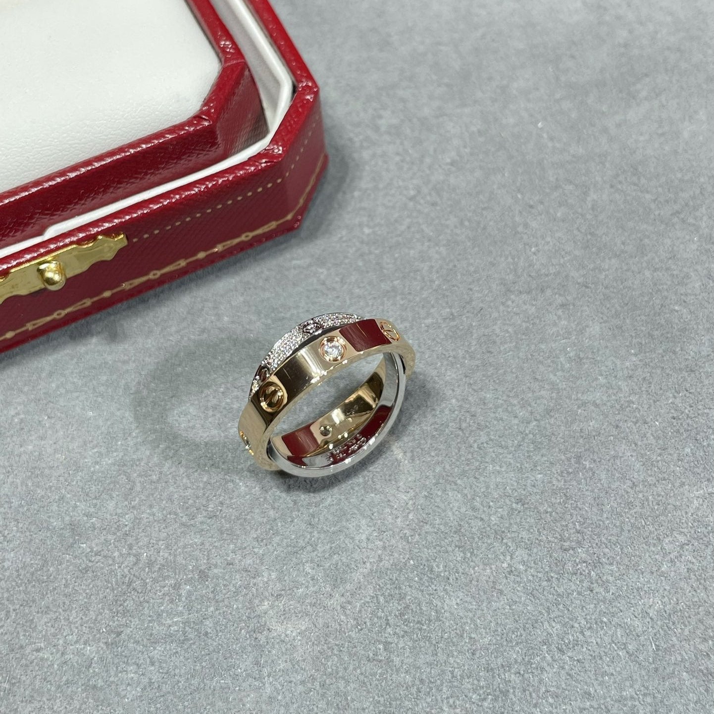 [Blue Tears Jewelry]LOVE PINK GOLD SILVER DIAMOND DOUBLE RING