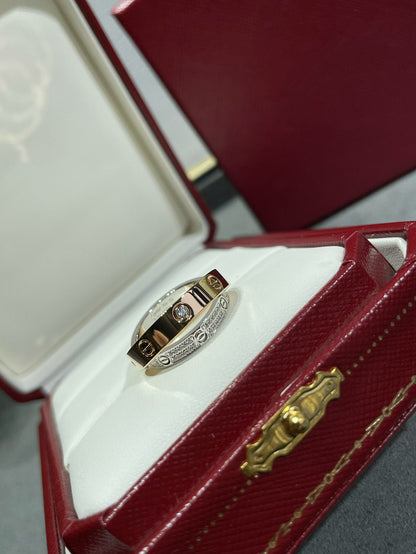 [BLUE TEARS]LOVE PINK GOLD SILVER DIAMOND DOUBLE RING